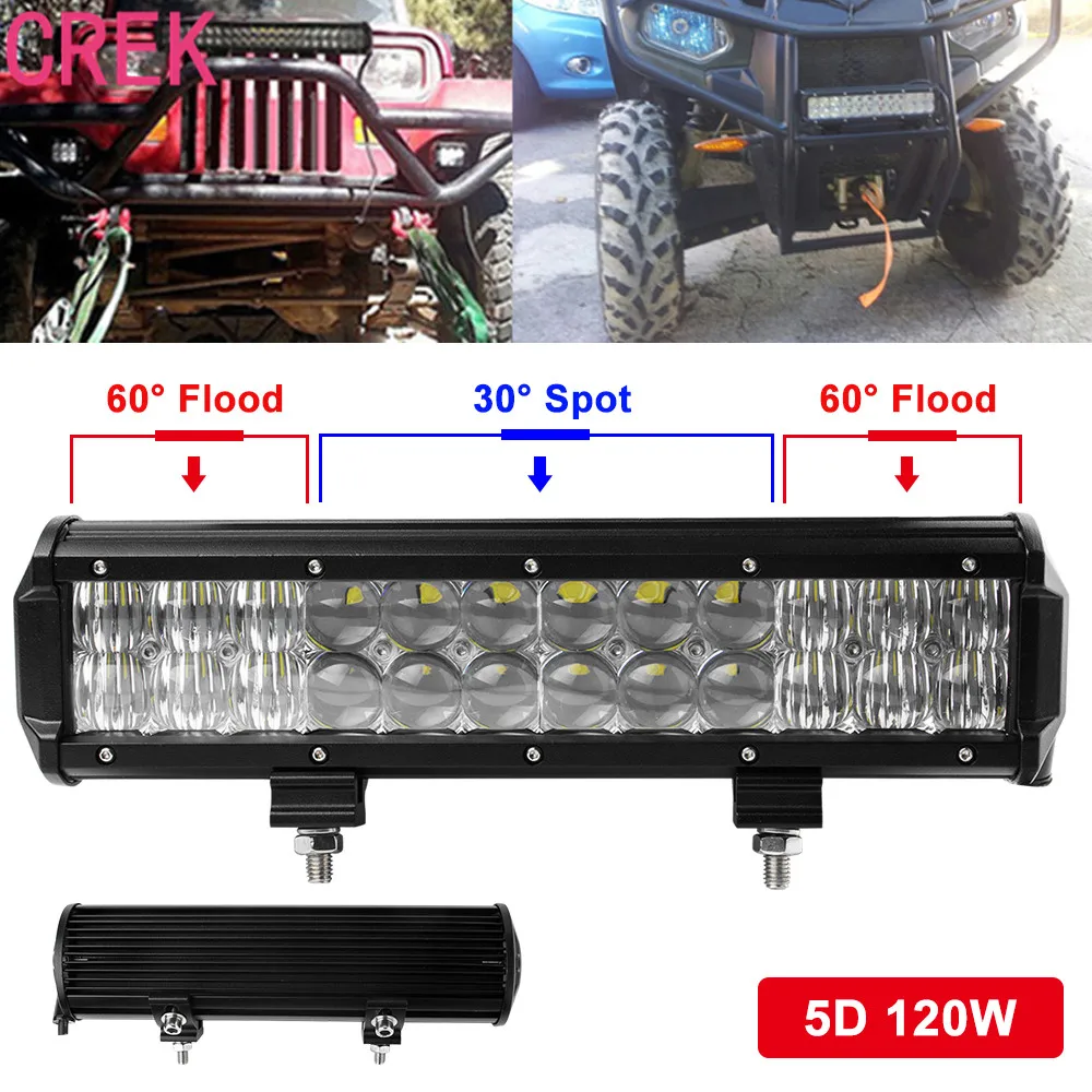 12inch 5D 120W Led Work Light Bar Flood Spot Suv Boat Driving Lamp Offroad 4WD 